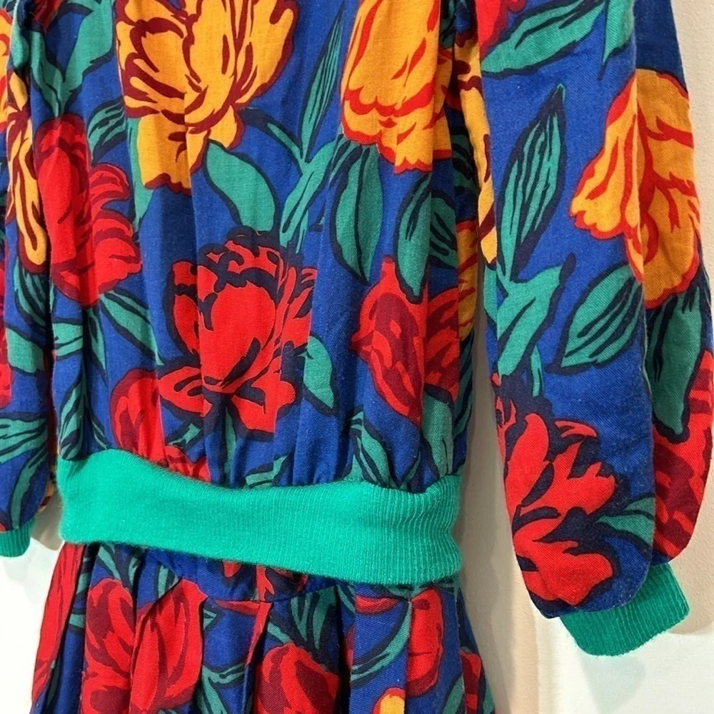 DORISSA INTERNATIONAL NICOLE DRESS VINTAGE blue FLORAL VICTORIAN  PUFF SLEEVE 10